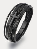 Multi-Layer Braided Leather Cross Bracelet