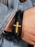 Multi-Layer Braided Leather Cross Bracelet