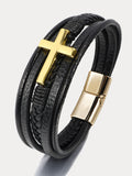 Multi-Layer Braided Leather Cross Bracelet