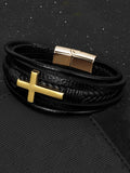 Multi-Layer Braided Leather Cross Bracelet