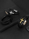 Multi-Layer Braided Leather Cross Bracelet