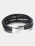 Multi-Layer Braided Leather Cross Bracelet