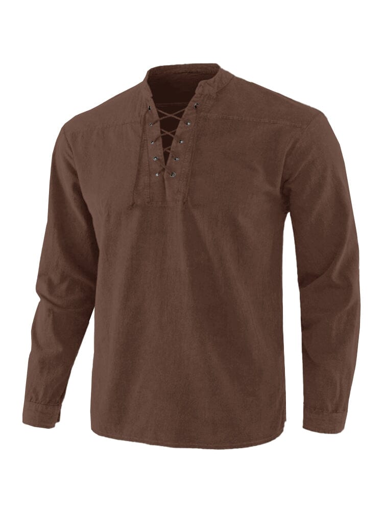 Coofandy V Neck Long Sleeves Shirt Shirts coofandy Brown S 