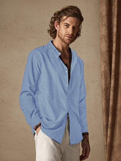 Linen Style Long Sleeve Shirt Shirts coofandy Blue M 