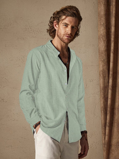 Linen Style Long Sleeve Shirt Shirts coofandy Green M 
