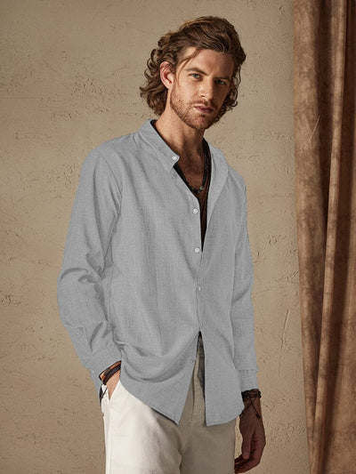 Linen Style Long Sleeve Shirt Shirts coofandy Grey M 