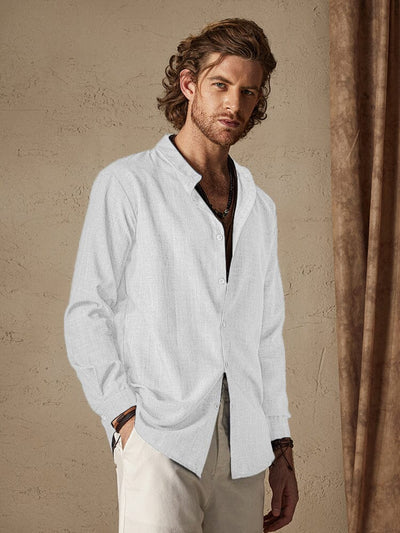 Linen Style Long Sleeve Shirt Shirts coofandy White M 