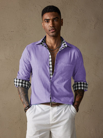 Coofandy Linen Style Long Sleeves Plaid Collar Shirt Shirts coofandy Purple S 