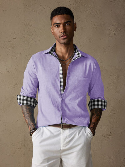 Coofandy Linen Style Long Sleeves Plaid Collar Shirt Shirts coofandy Light Purple S 