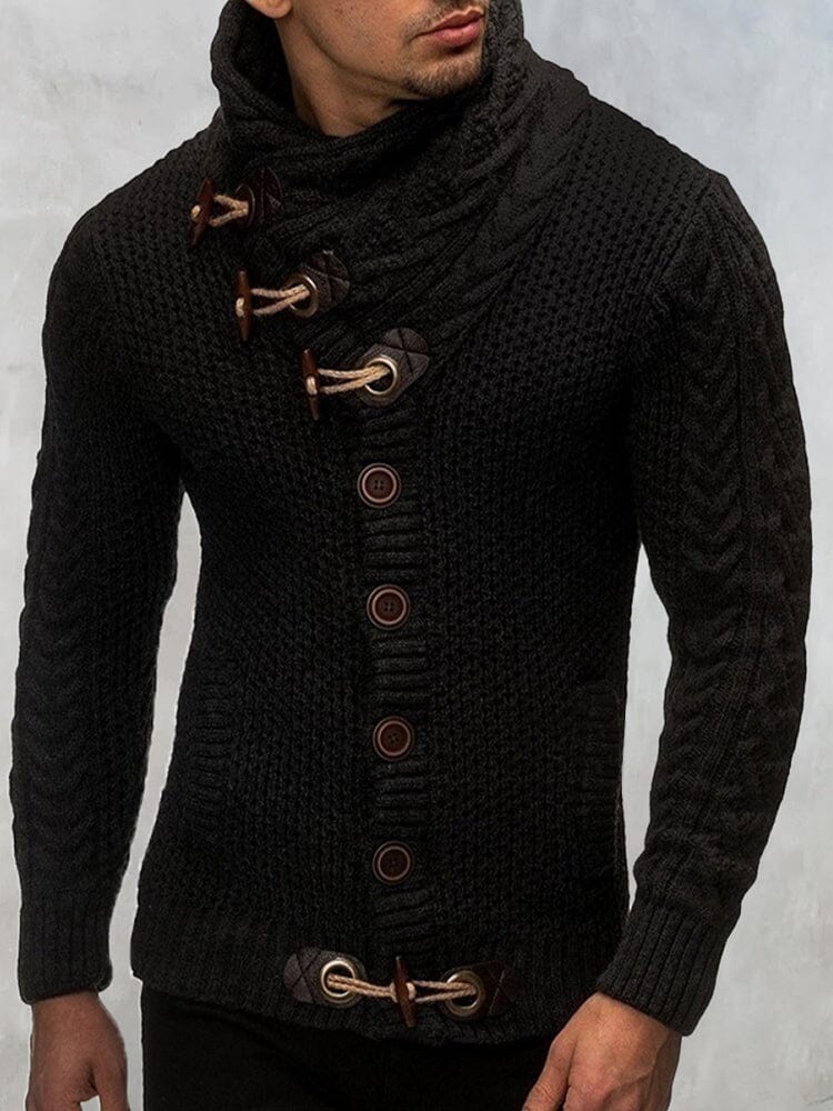Fashion Knitted High Collar Button Sweater Sweaters coofandystore Black S 