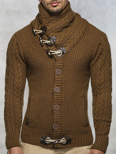 Fashion Knitted High Collar Button Sweater Sweaters coofandystore Brown S 