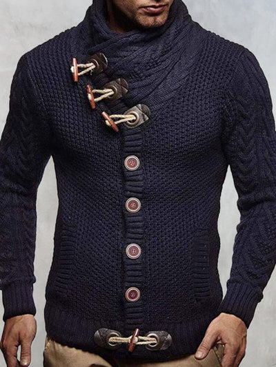 Fashion Knitted High Collar Button Sweater Sweaters coofandystore Dark Blue S 