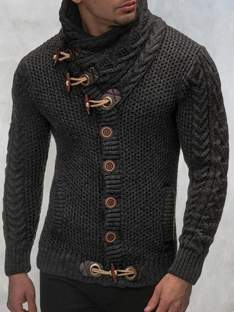 Fashion Knitted High Collar Button Sweater Sweaters coofandystore Dark Grey S 