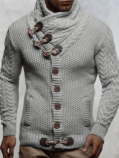 Fashion Knitted High Collar Button Sweater Sweaters coofandystore Grey S 