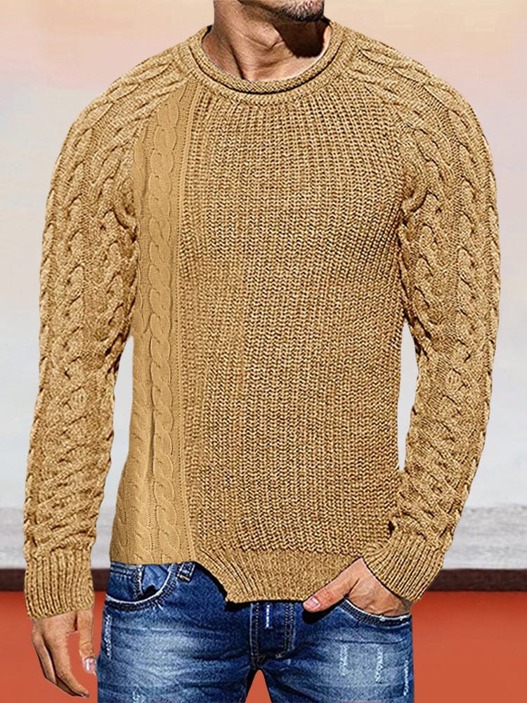 Round Neck Knitted Long Sleeve Sweater Sweaters coofandystore Brown M 