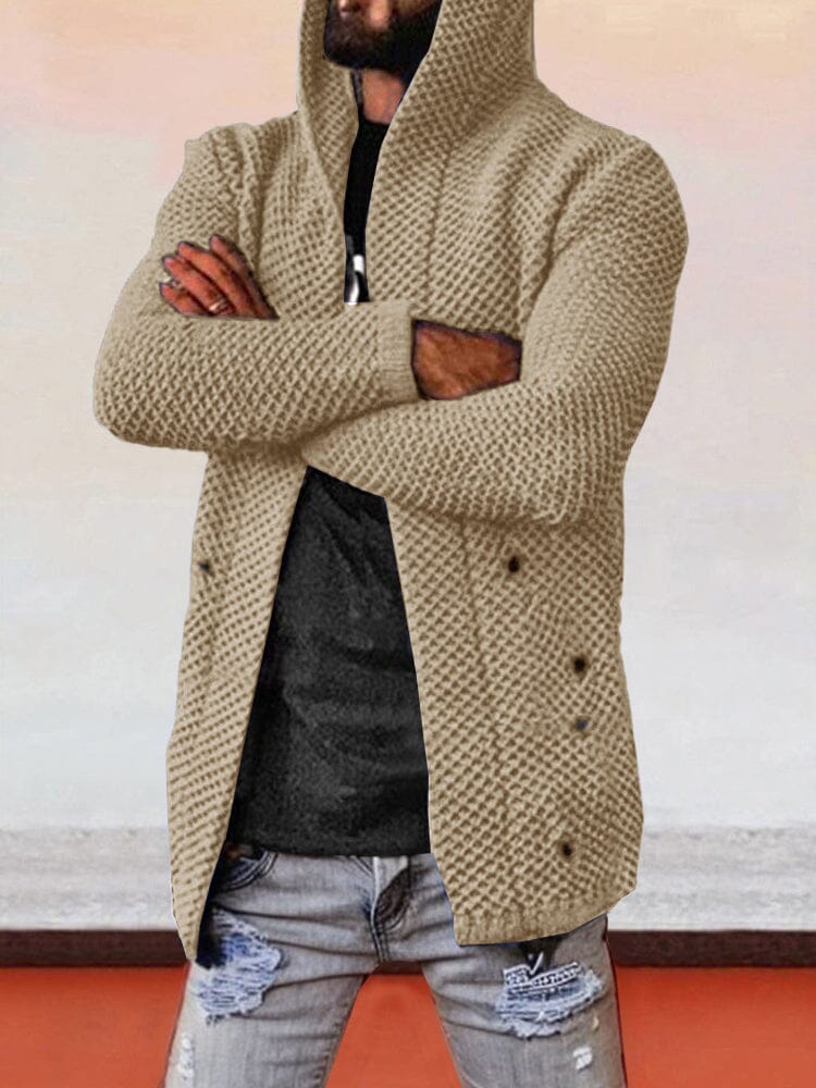 Solid Hooded Holey Sweater Coat