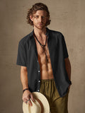 Classic Casual Cotton and Linen Stand Collar Shirt Shirts coofandystore Black M 