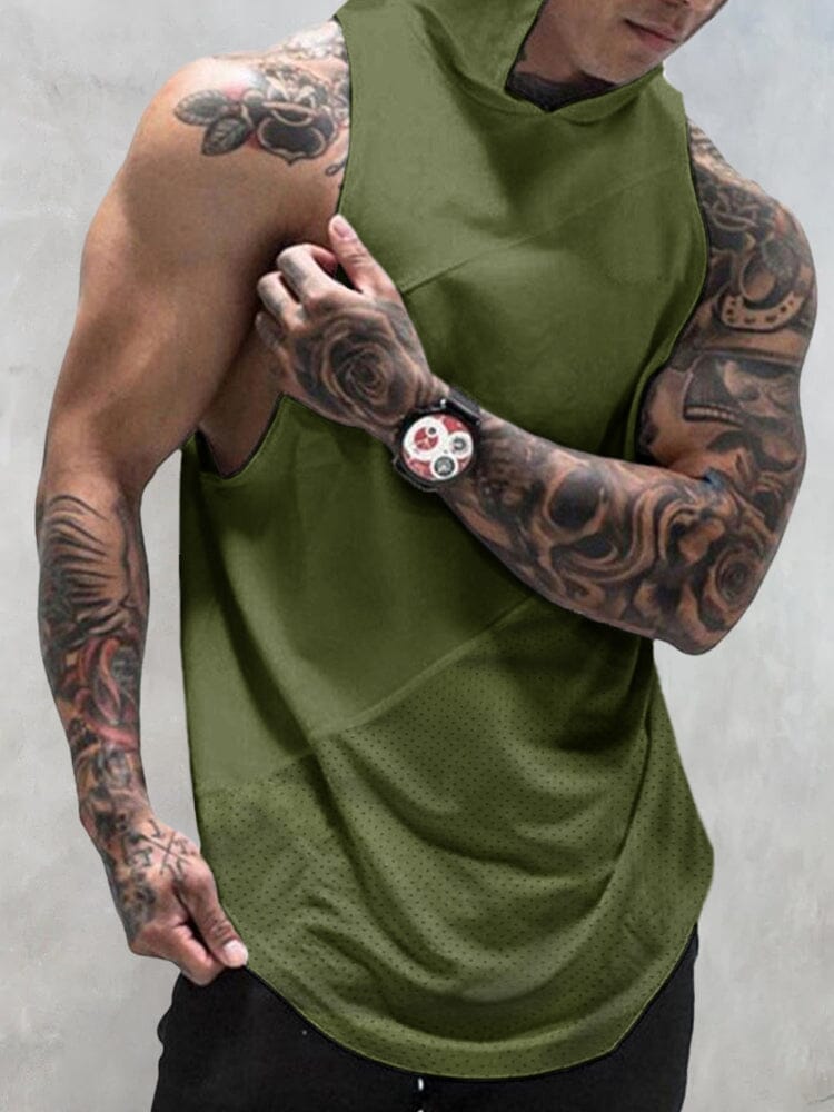 Hooded Gym Tank Top Tank Tops coofandystore Army Green M 