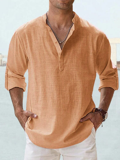 Cotton Linen Casual Long Sleeve Shirt Shirts coofandystore Orange S 