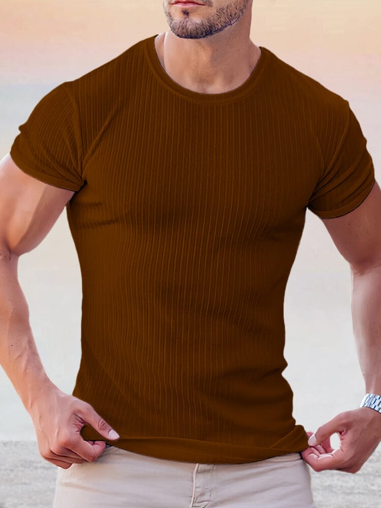 Round Neck Short Sleeve T-shirt T-Shirt coofandystore Brown M 