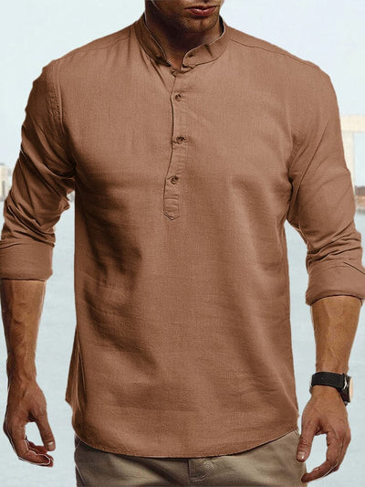 Cotton Linen Solid Color Casual Shirt Shirts coofandystore Brown M 