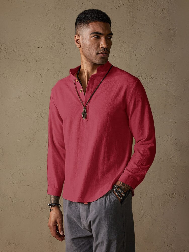Casual Cotton Linen Solid Color Shirt Shirts coofandystore Brick M 