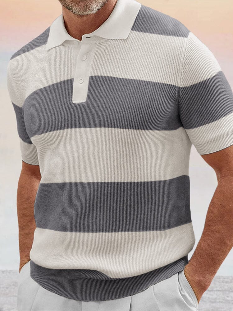 Striped Short Sleeve Polo Shirts Shirts & Polos coofandystore Grey M 