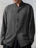 Cotton Linen Loose Fit Long Sleeve Shirt Shirts coofandystore Dark Gray M 