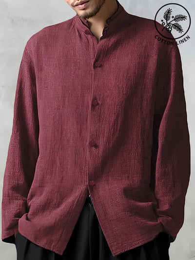 Cotton Linen Loose Fit Long Sleeve Shirt Shirts coofandystore Red M 