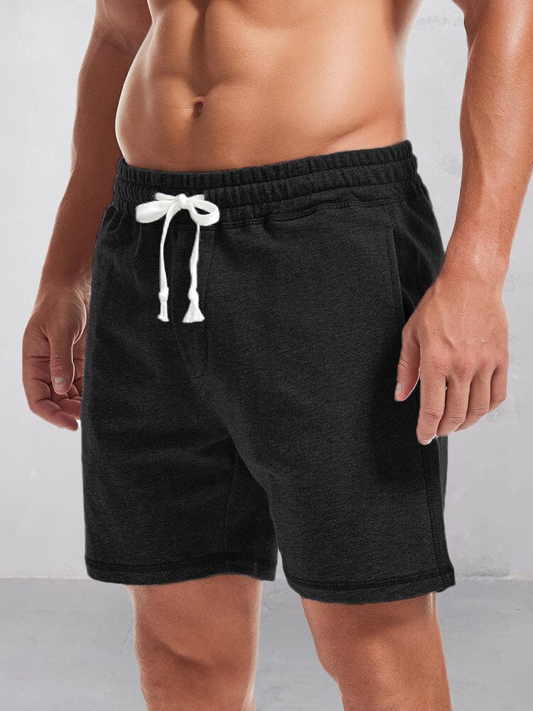 Classic Pure Cotton Drawstring Sport Shorts Shorts coofandy Black S 