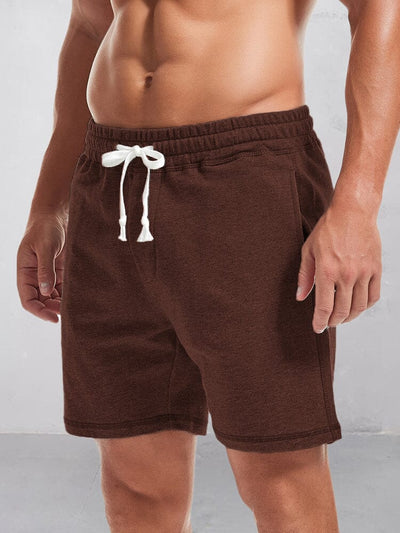 Classic Pure Cotton Drawstring Sport Shorts Shorts coofandy Brown S 