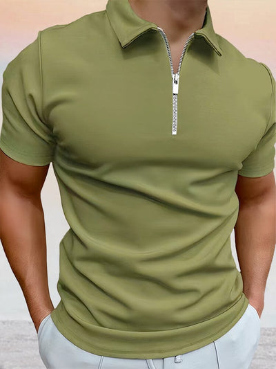 Zipper Solid Short Sleeve Polo Shirt Shirts & Polos coofandystore Green S 