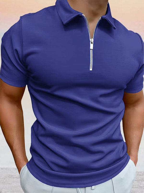 Zipper Solid Short Sleeve Polo Shirt Shirts & Polos coofandystore Dark Blue S 