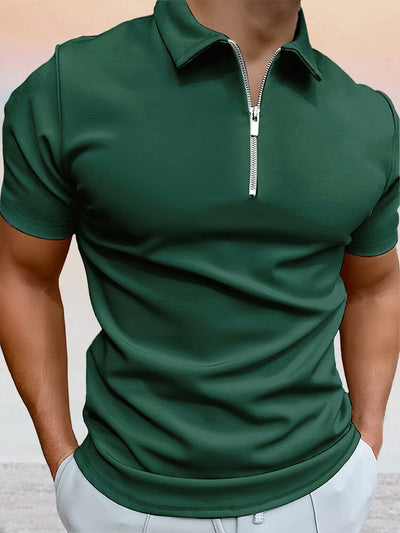 Zipper Solid Short Sleeve Polo Shirt Shirts & Polos coofandystore Dark Green S 