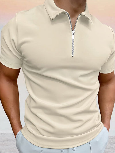 Zipper Solid Short Sleeve Polo Shirt Shirts & Polos coofandystore Khaki S 