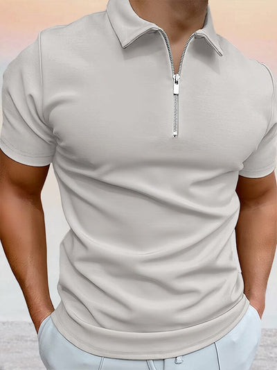 Zipper Solid Short Sleeve Polo Shirt Shirts & Polos coofandystore Grey S 