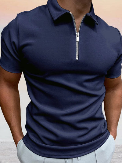 Zipper Solid Short Sleeve Polo Shirt Shirts & Polos coofandystore Navy Blue S 