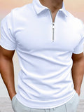 Zipper Solid Short Sleeve Polo Shirt Shirts & Polos coofandystore White S 
