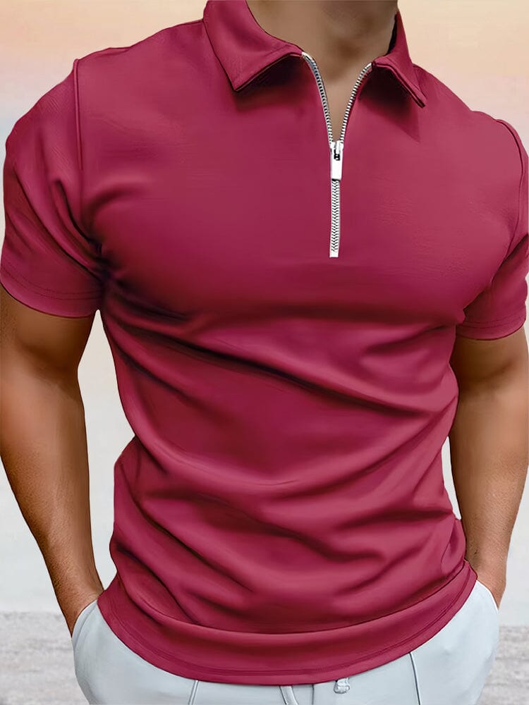Zipper Solid Short Sleeve Polo Shirt Shirts & Polos coofandystore Red S 
