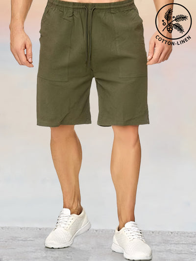 Classic Loose Fit Drawstring Cotton Linen Shorts Shorts coofandy Army Green S 