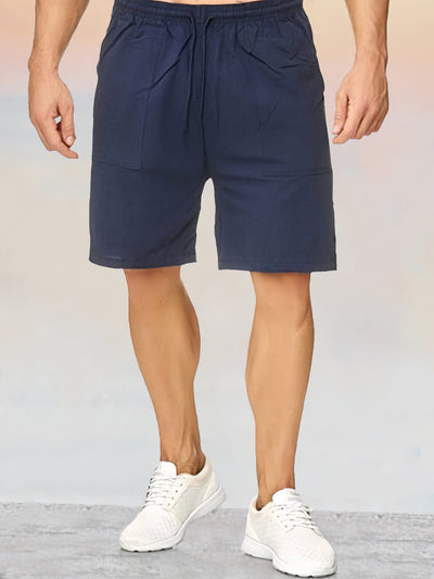 Classic Loose Fit Drawstring Cotton Linen Shorts Shorts coofandy Navy Blue S 