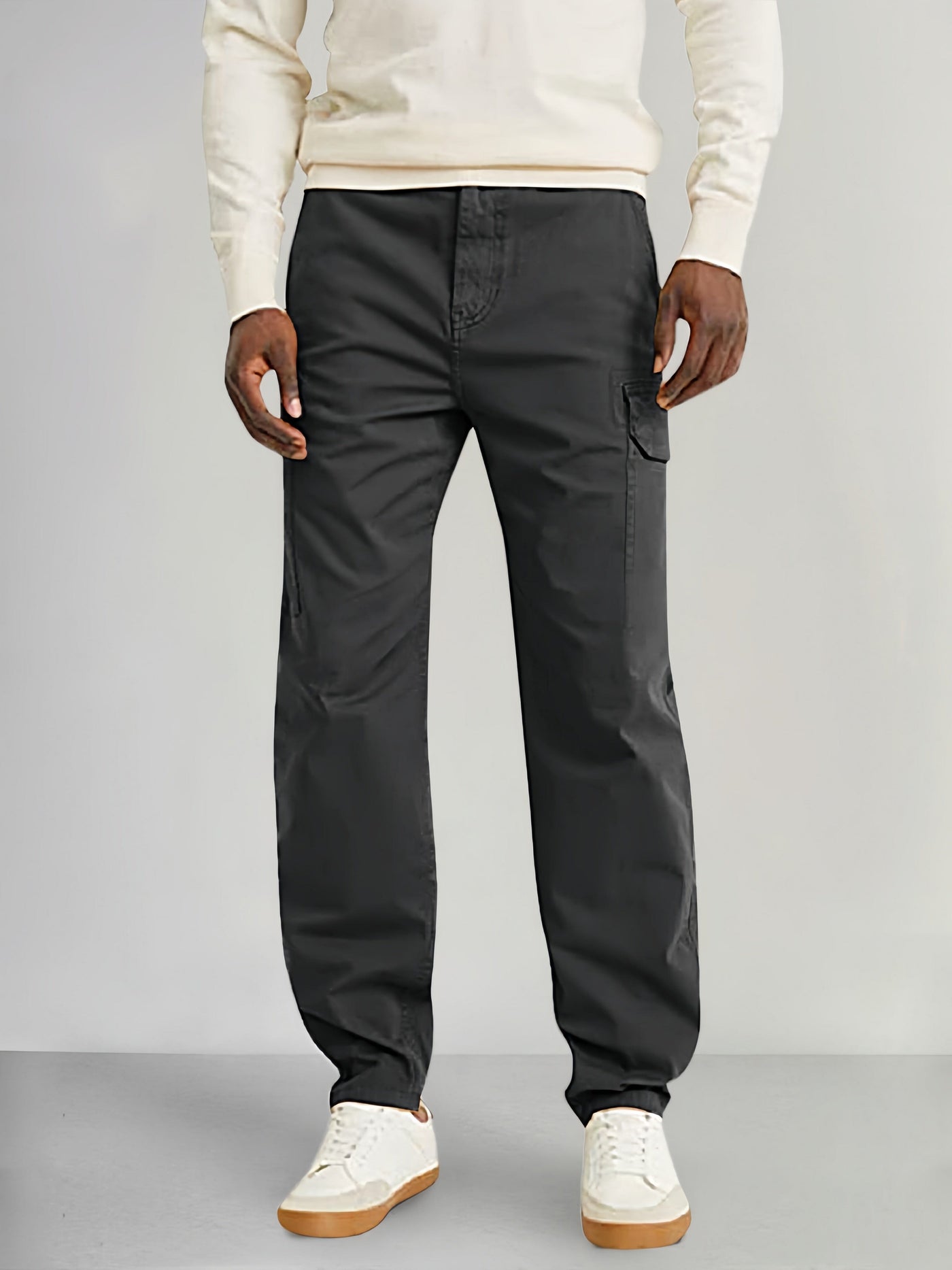 Casual Loose Fit Solid Pants with Flap Pocket Pants coofandy Black M 