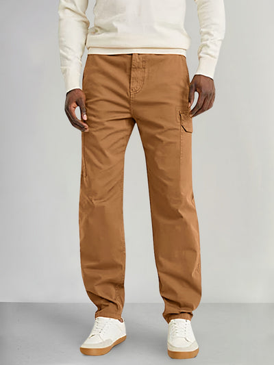 Casual Loose Fit Solid Pants with Flap Pocket Pants coofandy Brown M 