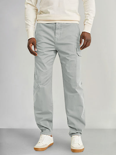 Casual Loose Fit Solid Pants with Flap Pocket Pants coofandy Light Grey M 