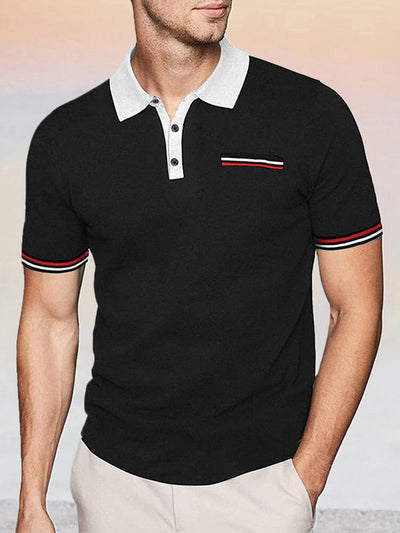 Classic Stripe Cuffs Polo Shirt Polos coofandy Black S 