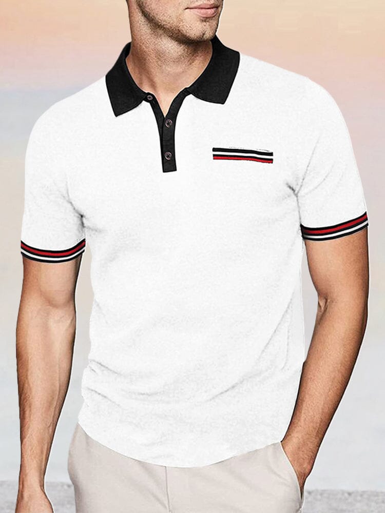 Classic Stripe Cuffs Polo Shirt Polos coofandy White S 