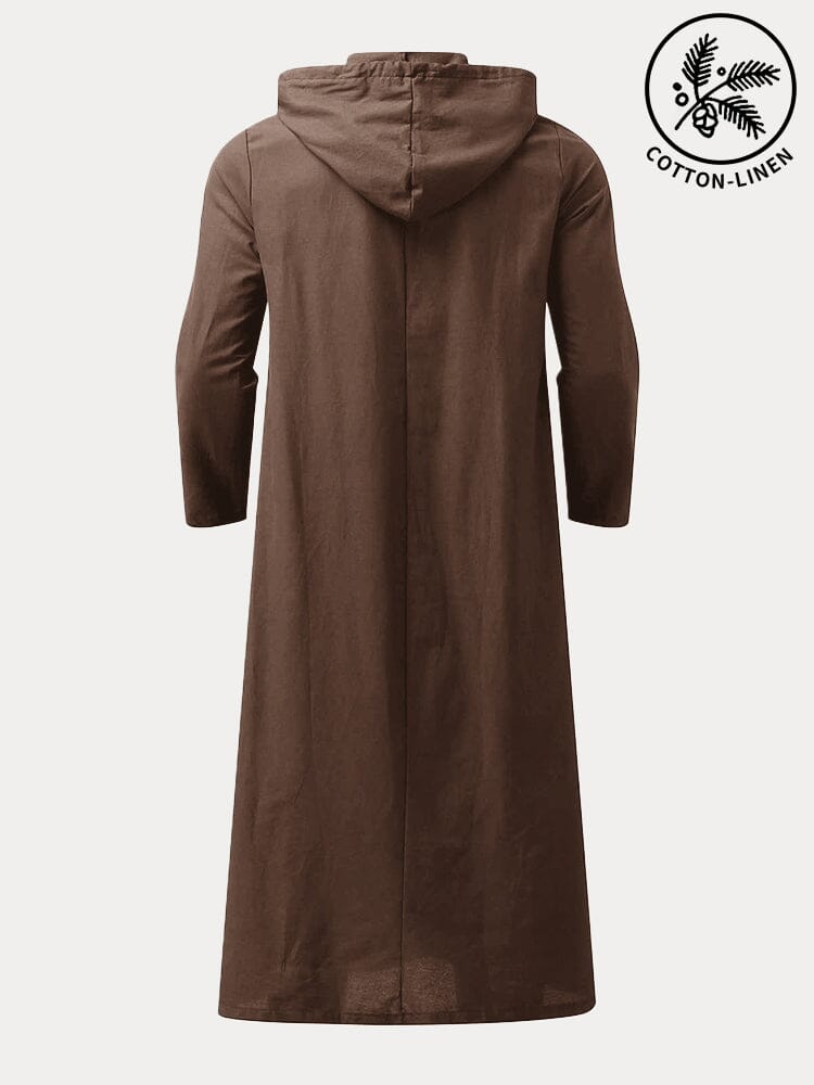 Solid Cotton Linen Hooded Robe Robe coofandy 