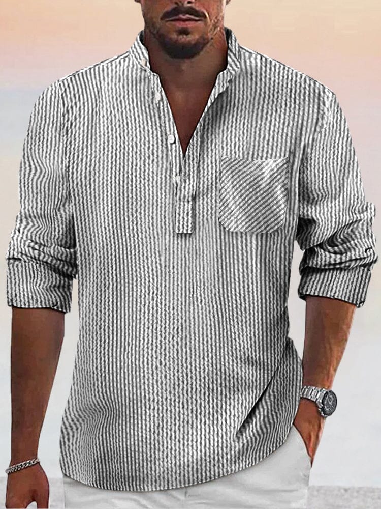 Casual Stripe Pullover Button Shirt Shirts coofandy Black S 