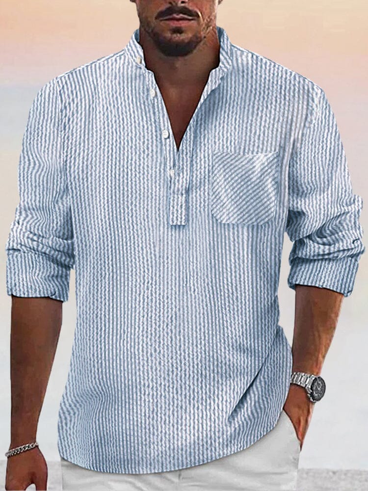 Casual Stripe Pullover Button Shirt Shirts coofandy Clear Blue S 