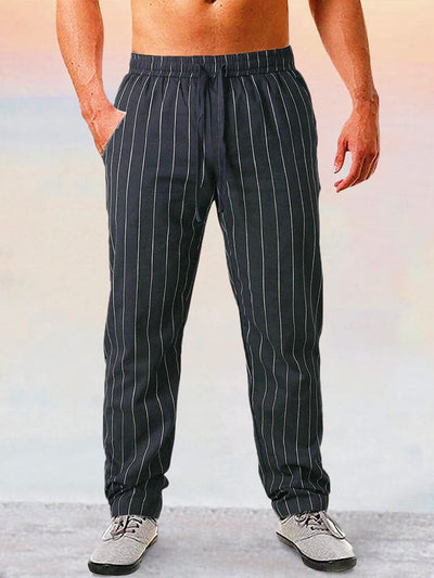 Casual Stripe Cotton Linen Pants Pants coofandy Black M 